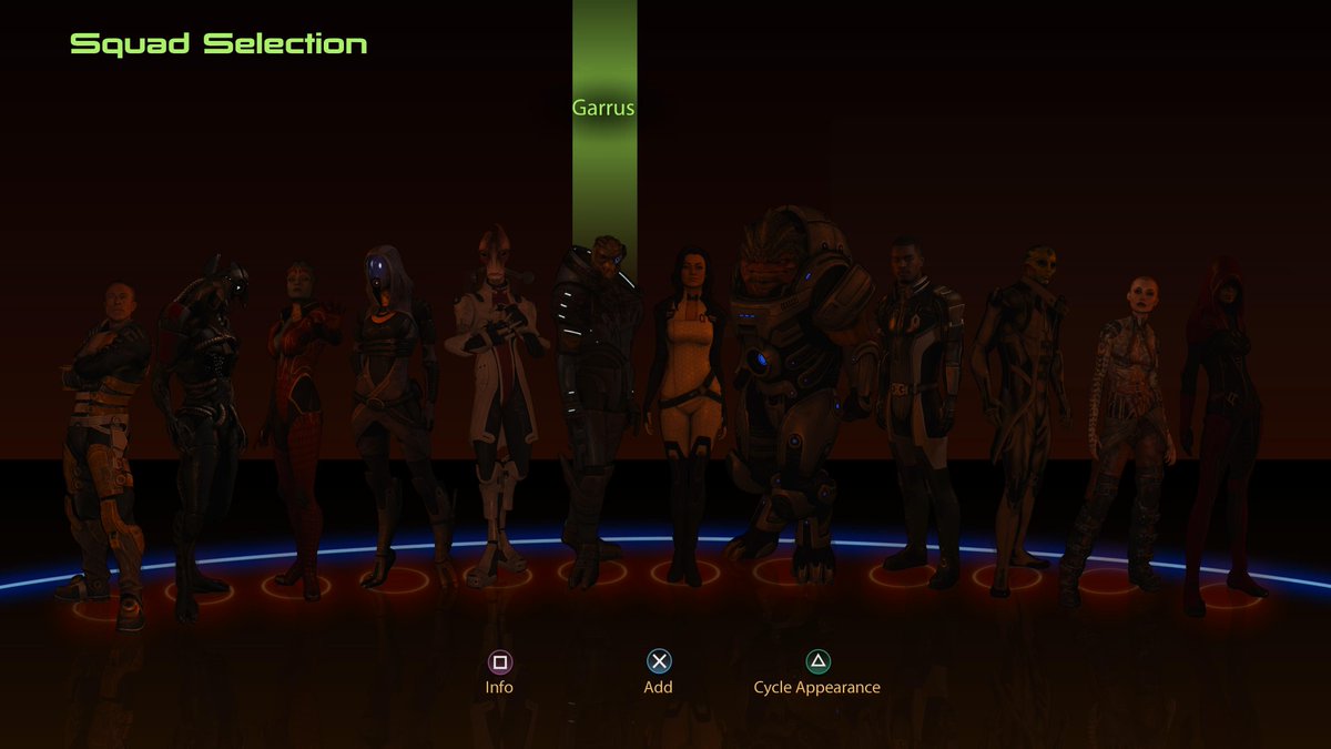 "Squad Selection" screen from Mass Effect 2 (in Mass Effect: Legendary Edition)