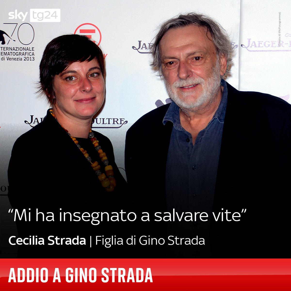 SkyTG24's tweet photo. "Amici, il mio papà #GinoStrada non c'è più.", ha scritto Cecilia Strada, figlia del fondatore di #Emergency, spiegando che si trova sulla nave ResQ People occupata in un salvataggio in mare: "È quello che mi hanno insegnato lui e la mia mamma" https://t.co/XZMnrD8pyu https://t.co/pG9kGnUtUf