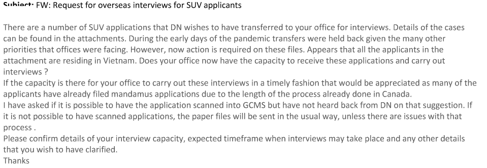 smeurrens's tweet image. Internal IRCC correspondence shows that the filing of mandamus applications was a factor in requests from Ottawa that the Canadian visa office in Ho Chi Minh promptly schedule Start-Up Visa application interviews.