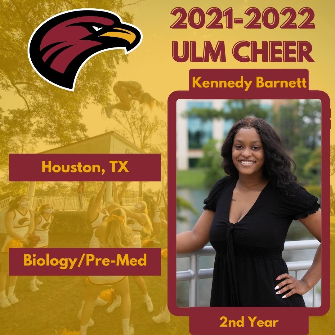 Next up for intros is a second year member and secondary base, Kennedy Barnett. #RushULMCheer