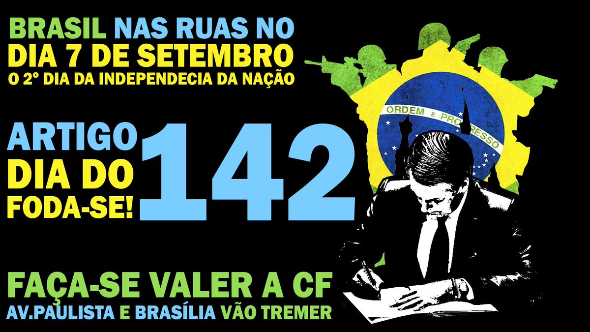 URGENTE: Já passou da hora, dia 7 vamos gritar pelos nossos direitos, Artigo 142 da CF. Não aceitaremos mais essa maldita ditadura da toga endossada pelos seus Partidos com rabos presos. O Povo já autorizou Pr.@jairbolsonaro, faça valer a Constituição Federal.
#EstadoDeDefesaJa