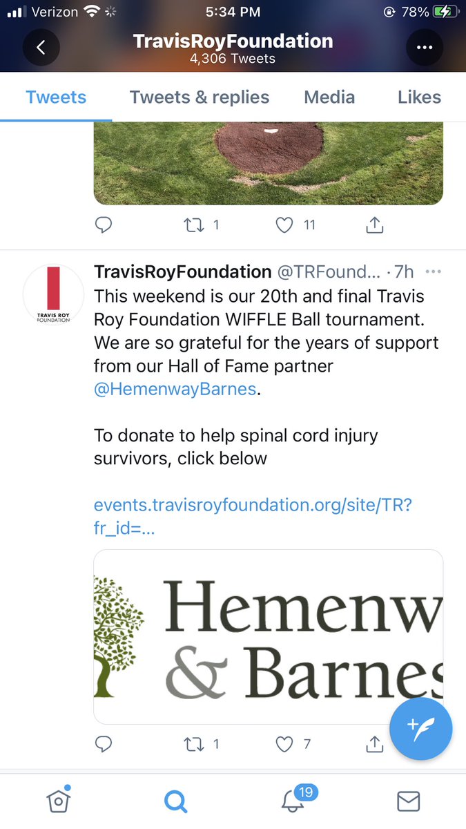 This week is our 20th and final Travis Roy Foundation WIFFLE Ball Tournament! We are so grateful for the years of support from our Hall of Fame partner <a href="/HemenwayBarnes/">Hemenway & Barnes</a>! 

To donate to support spinal cord injured survivors below:

travisroyfoundation.org