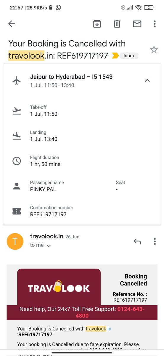 shashikeshkr's tweet photo. @Cyberdost @JharkhandCMO @DCP_CCC_Delhi @CybercrimeCID  I have booked a flight ticket from @travolook on 26th jun. But they Cancelled my booking stating fare expiration. And haven't refunded my money till date. Please Help. Evey time you call, they say it will take 7 to 10 days. https://t.co/aKpm8yxEQ1