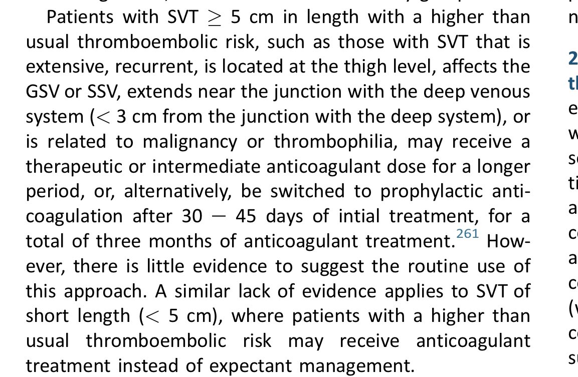 drflaviag's tweet photo. lack of evidence applies to SVT of short length (< 5 cm), where patients with a higher than usual thromboembolic risk (pregnant patients for example?!)may receive anticoagulant treatment instead of expectant management
#esvsguidelines #superficialveinthrombosis https://t.co/kacTsrNsCs