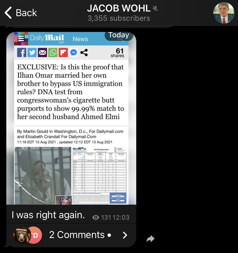 JacobWohlReport's tweet photo. Wohl hopes you’ll take this headline as validation of his Ilhan Omar presser from 2019 CPAC

But if you actually read it this has the single biggest red flag ever lmao, the source was arrested for sex trafficking immediately after dropping the report https://t.co/ecBew6rsfg