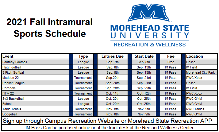 MSU Intramurals on Twitter: "Here is your IM schedule for the 2021 Fall