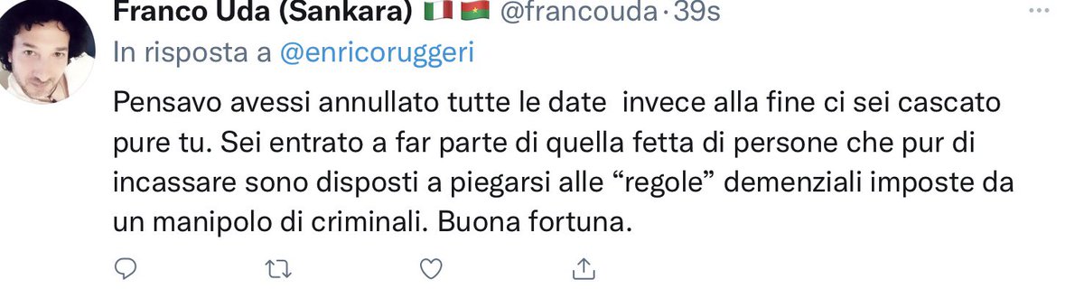 enricoruggeri's tweet photo. Riuscire a beccarsi insulti da ambedue le fazioni solo per aver difeso diritti e cercato soluzioni.
Forse fanno bene quelli che tacciono e non prendono mai una posizione, se non per correre in soccorso dei vincitori. https://t.co/idhBcNKQM8