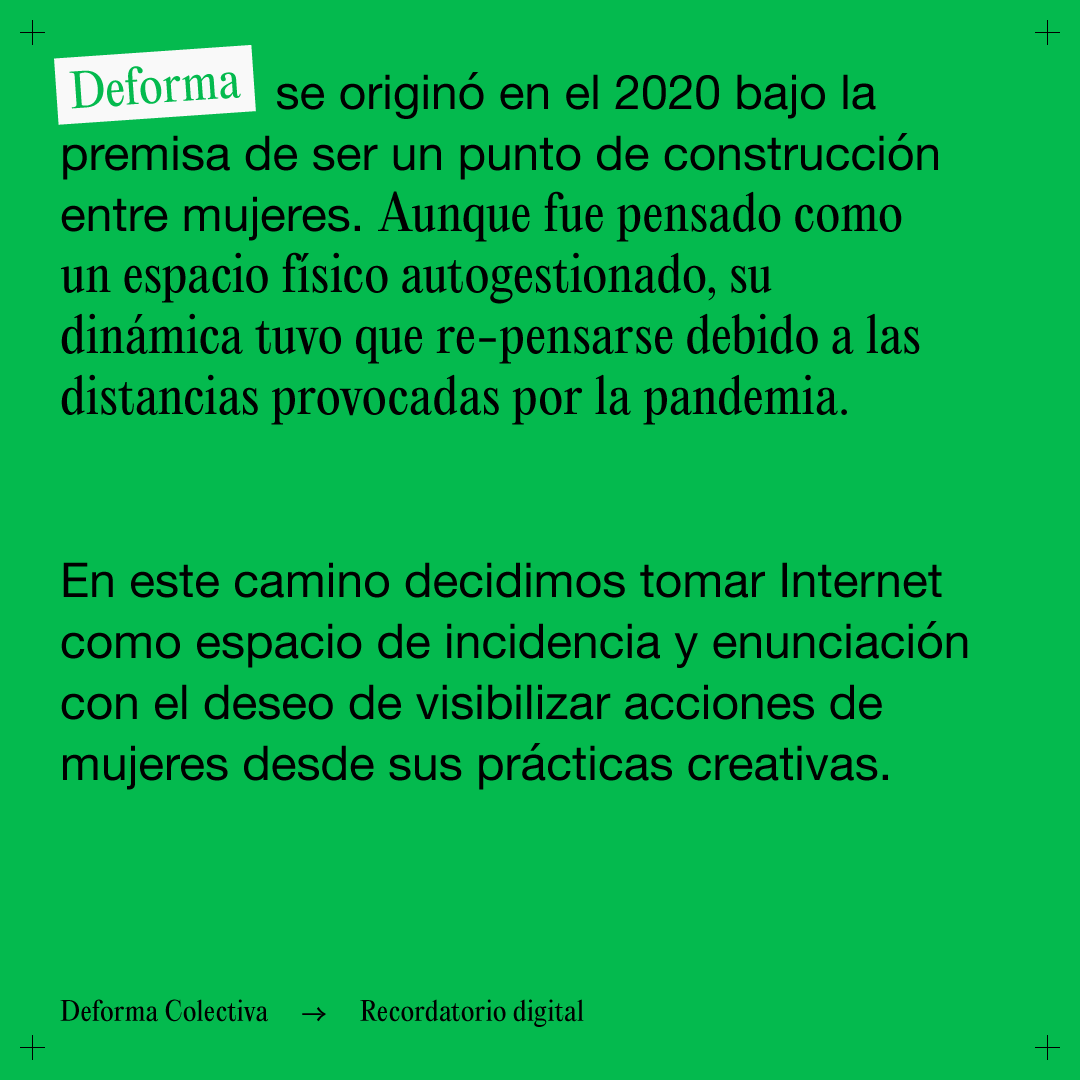 _deforma's tweet image. Nuestras acciones no se reducen solo a la virtualidad. En los últimos meses nuestras energías se han enfocado en crear espacios de acompañamiento que no han sido públicos, ni creemos que deban ser publicados. Nuestro compromiso sigue vigente!
#cansanciodigital #deforma #visual