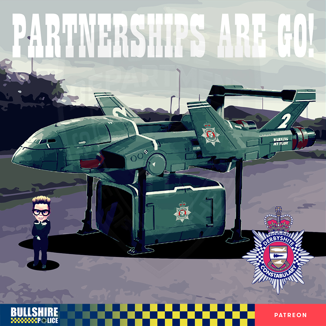 Choose to read how we welcomed Jed WOOD, the Chief Constable of DERBYSHITE CONSTABULARY earlier today; seen here arriving in Blunderbird 2 and bringing with zer some AMAZING leadership and morale enhancing ideas:

facebook.com/BullshirePolic…