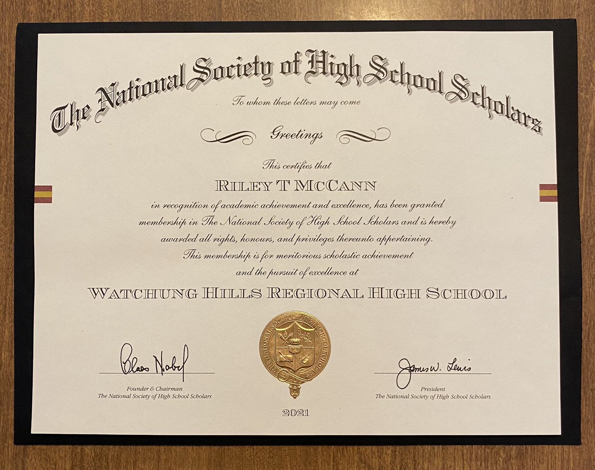 mccann_riley22's tweet photo. I am extremely honored to become a member of The National Society of High School Scholars and be recognized for my academic achievements so far at Watchung Hills! @nshss #nshssmember #academics https://t.co/AKnRNNAGn8
