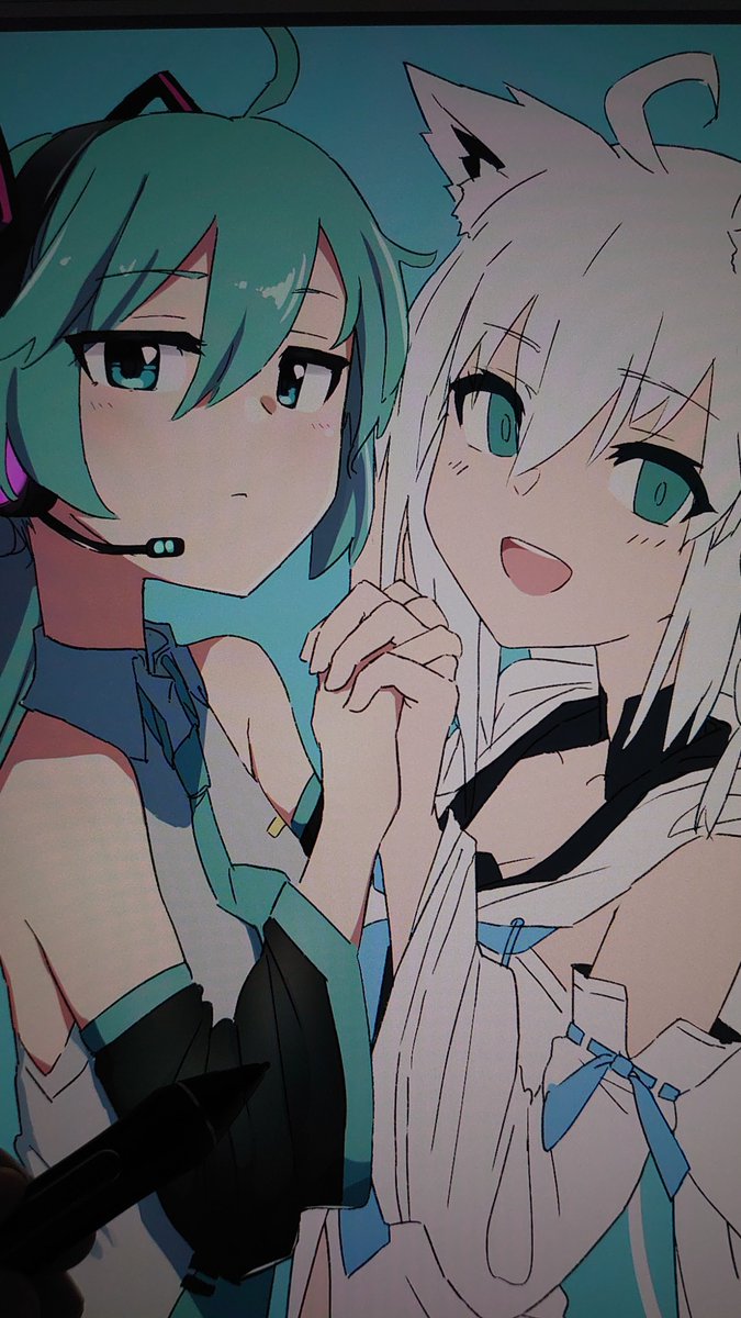 初音ミク ,白上フブキ 「液タブからいい匂いしてきた 」|囲碁ミクのイラスト