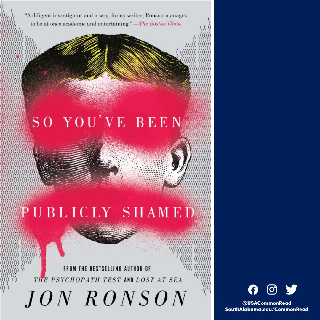 We are excited to announce the Common Read/Common World selection for the 21-22 academic year is So You’ve Been Publicly Shamed by Jon Ronson. Follow here &amp; IG at <a href="/usacommonread/">USA Common Read</a> to learn more about the book &amp; related programs. #crcw #commonreadcommonworld #commonread #jonronson