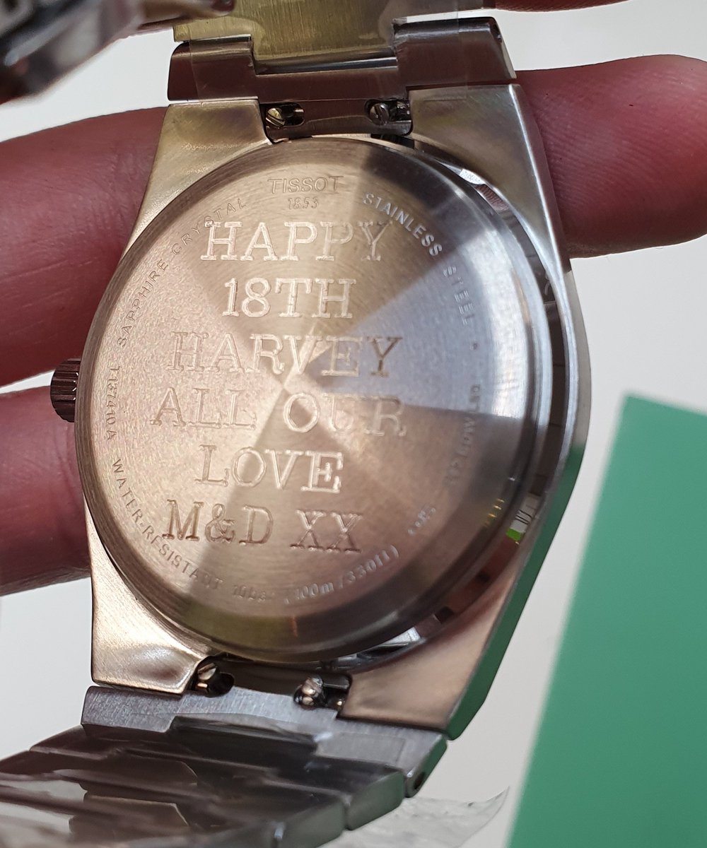 Col_cub's tweet image. Beautiful #tissot watch back engraving in #timpson get your gift engraved for that personal gift 🎁 @TimpsonNews @darrenbrowna6 @TISSOT