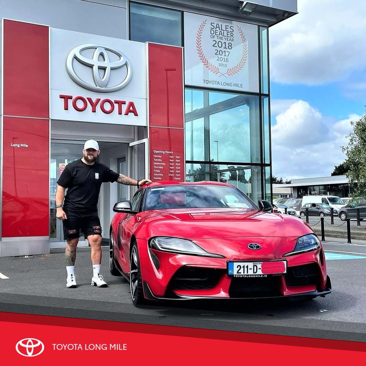 #FridayFeeling😍 Fantastic to see our Brand Ambassador @AindriuPorter up with us this afternoon at Toyota Long Mile and nice to be able to give him a test pre-season run in this stunning new Toyota GR Supra Happy Driving for the weekend, Andrew!! #Toyota #Supra