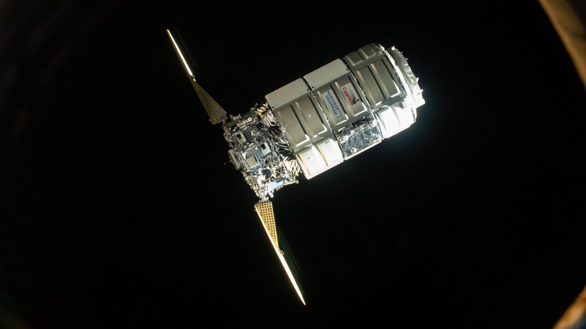 iss065e238852 (Aug. 12, 2021) --- The Northrop Grumman Cygnus space freighter approaches the International Space Station after a day-and-a-half trip that began with a launch from Wallops Flight Facility in Virginia.