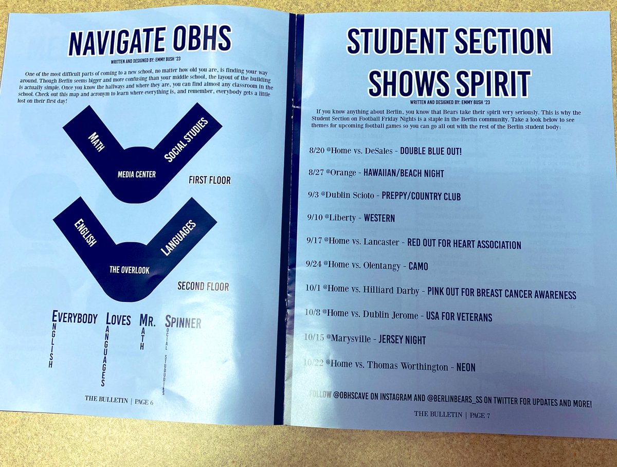 Todd_spinner's tweet image. The staff of “The Bulletin” gave all Freshman a survival guide today!  Well done Bears, well done!!  #GreatTips✔️🐻
#AwesomeIdea!✔️🐻
@obhsstudentnews @MainObhs @ObhsStudent @BerlinBears_SS @ErinBushOBHS