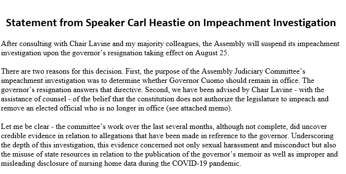 WGRZ's tweet photo. #BREAKING: New York State Assembly will suspend its impeachment investigation into @NYGovCuomo https://t.co/ElaH0Rnd6f