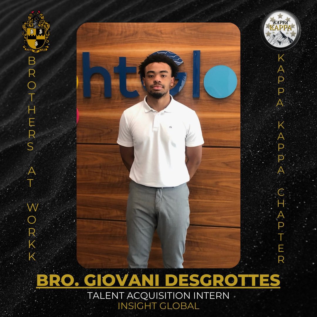 KK_Alphas's tweet photo. #BrothersAtWorKK This summer Brother Giovani Desgrottes worked as a Talent Acquisition Intern for Insight Global. He worked in their Bentonville office as a recruiter in the Basecamp program. https://t.co/SrkQqstc8G