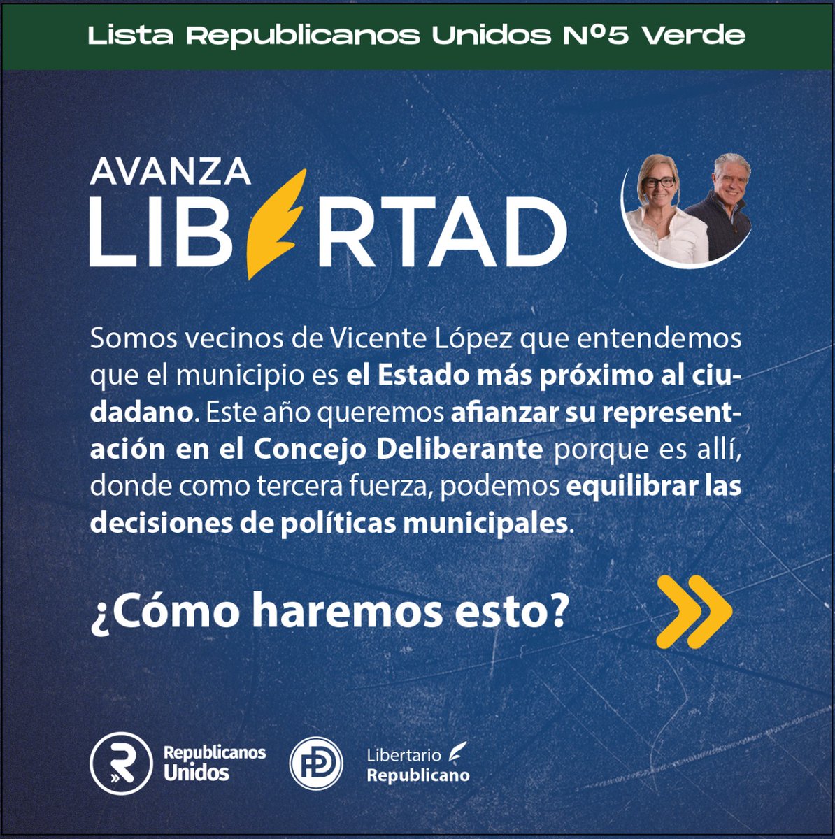 rupba_vilo's tweet photo. En #VicenteLópez 
Votá⬇️⬇️⬇️⬇️
#RepublicanosUnidos Lista N5 Verde
Frente @AvanzaLibertad_ 

@RU_PBA 
@pdemnacional https://t.co/fnmg0DJGso