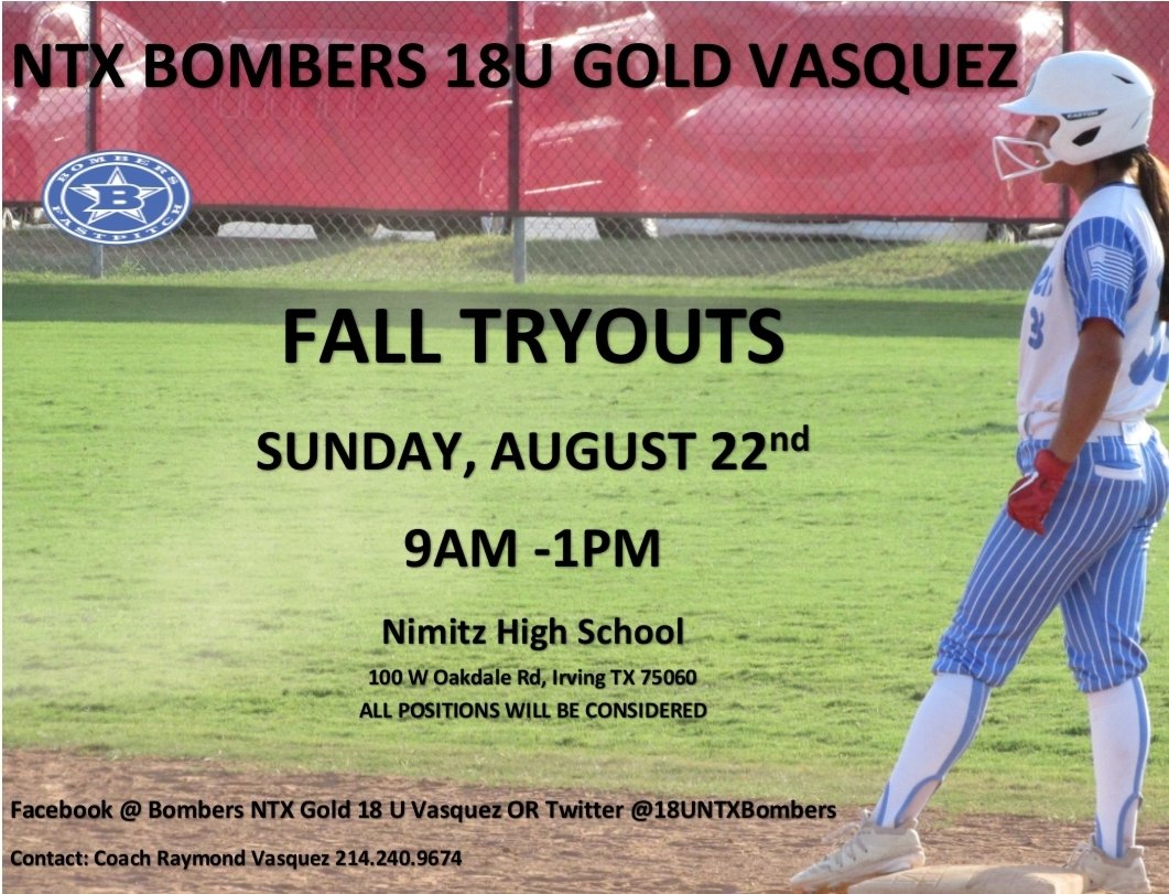 18UNTXBombers's tweet photo. 📢Come See What The Excitement Is All ABOUT
@RobinsonrrRone
@ImpactRetweets
@Los_Stuff
@SnapMyAd
@IHartFastpitch
@SAProfileCard @SoftballConnect
@d1fastpitch1
@BBOS_Nation
#AttackWinRepeat https://t.co/N0wa4W57EE