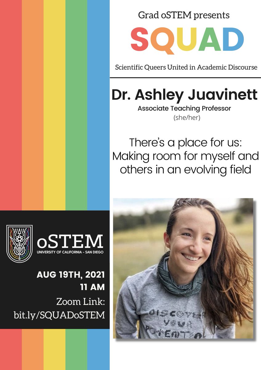 Yaaaas I'm giving a talk for <a href="/ostemucsd/">oSTEM @ UCSD</a> next week! I'll be talking about my journey as a queer person in STEM and some of the work I'm doing now. 🌈