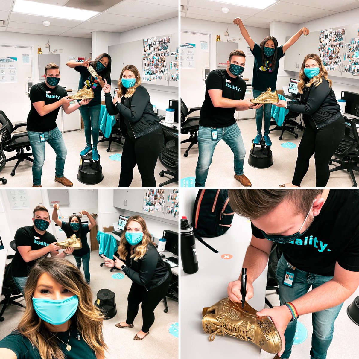 Perfect last day on the job 💙 Delivering the Golden Sneaker to our Number 1 Team for July - Congrats Oak Lawn 🌳 @1Criscella @HLineback_NTX @EnsignJeffery @TerronJernigan @NTX_Market #ColeBlooded #NorthernStars #YourNTX