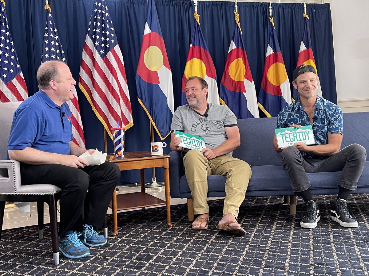 Trey Parker and Matt Stone were gifted TEGRIDY license plates today from the <a href="/GovofCO/">Governor Jared Polis</a> today.