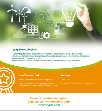 AAmeneer's tweet photo. En octubre los invitamos a curso #RETScreen que estaremos impartiendo con nuestro socio @CIETCanada @Econoler1 aquí encontrarán la información #fortaleciendocapacidades #eficienciaenergética https://t.co/wZQtKKCu9i