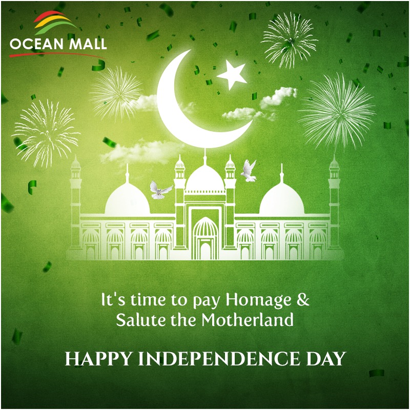 ocean_mall's tweet photo. Celebrate the true spirit of independence with a commitment for a better tomorrow. Happy Independence Day  from all of us at The Ocean Mall. 

#Oceanmall #Buymeanocean #Pakistan #Festivities #celebrations #PakistanZindabad #IndependenceDay2021 #independenceday #IndependenceDay https://t.co/hTGq9GDzDH