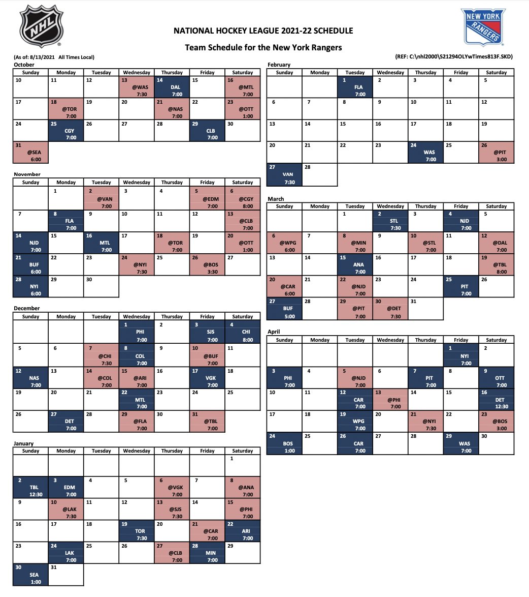 2021-22 Regular Season Schedule (From Twitter) : r/NewYorkIslanders