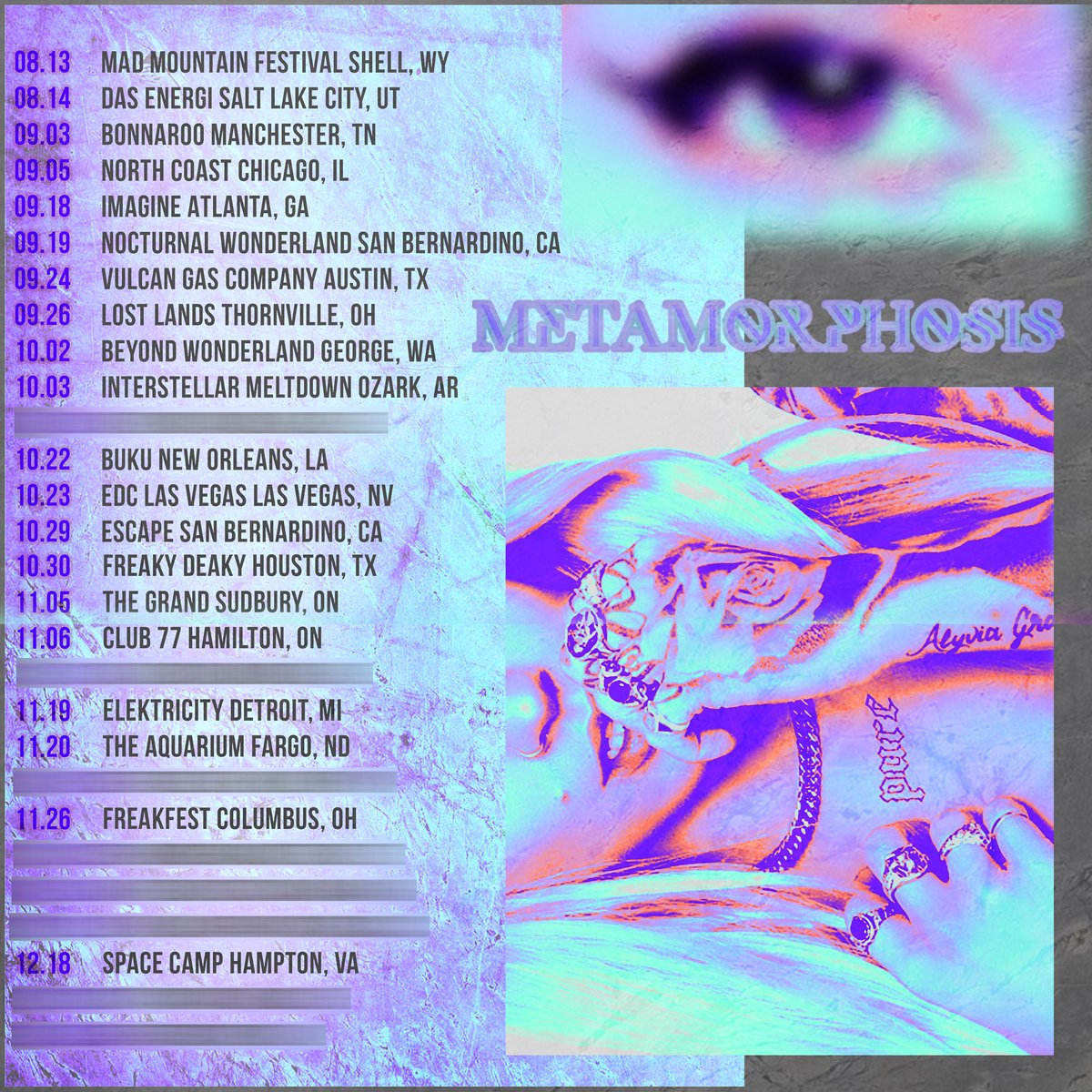 Luci_officialxo's tweet image. METAMORPHOSIS TOUR 🦋

which show are you going to?