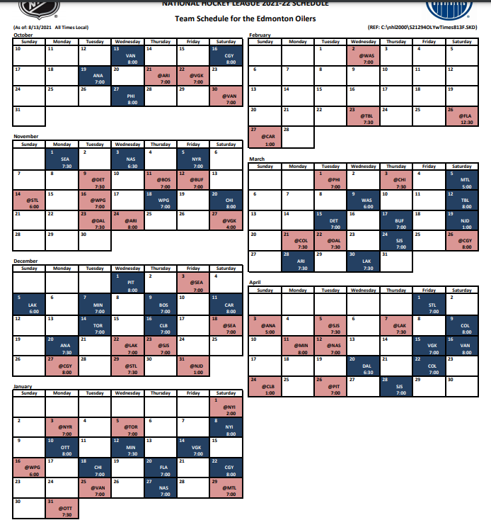 Edmonton Oilers Game Schedule