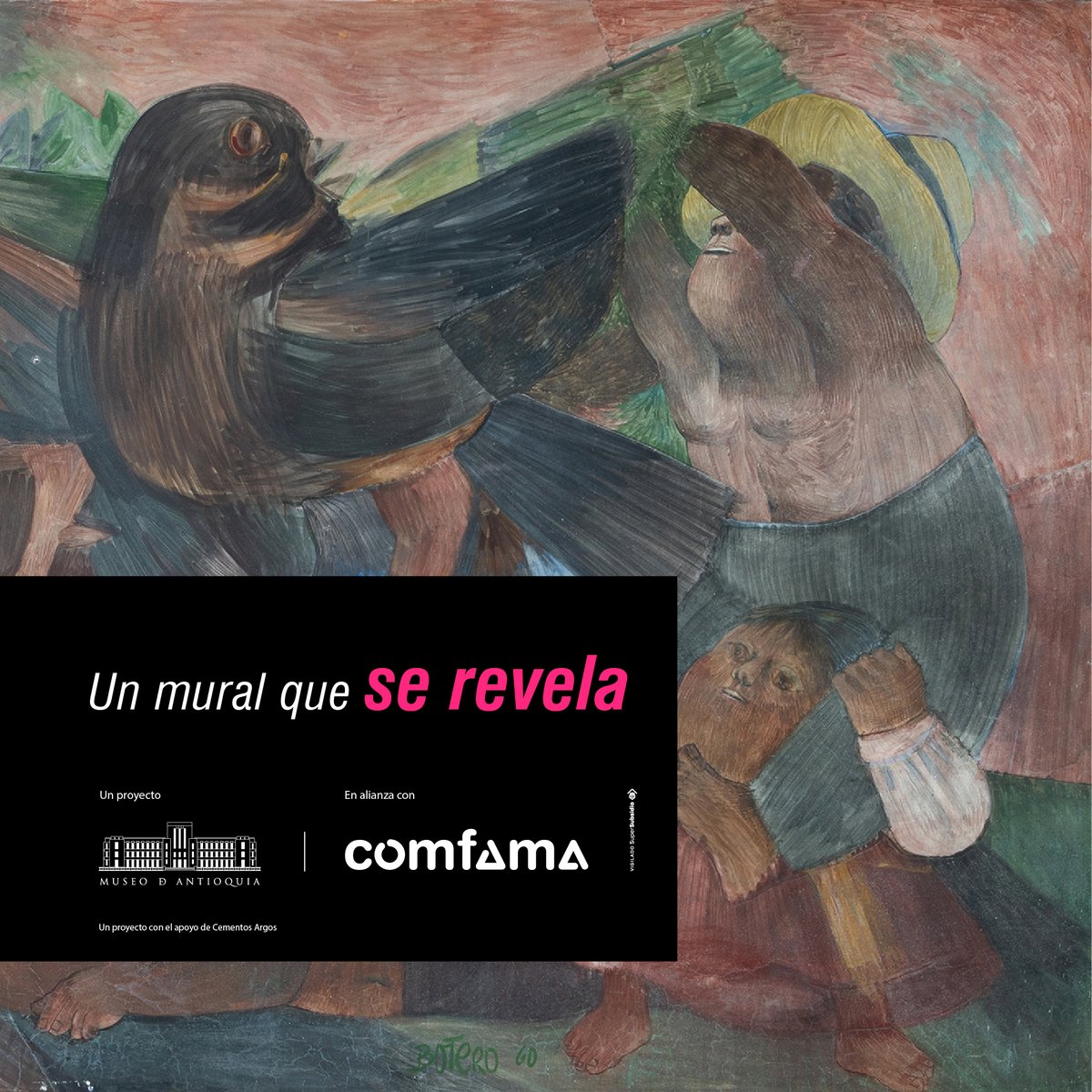 Comfama's tweet photo. Una vez el mural esté en el Museo, ocupará un espacio central, conceptual y físicamente, que servirá como punto de partida de muchas de las reflexiones que propone en el diálogo necesario entre el arte antioqueño y el patrimonio público que le pertenece a la ciudadanía. https://t.co/jNiSsL6C8h