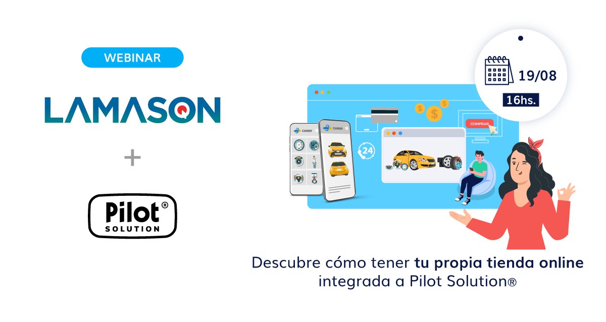 Pilot_Solution's tweet photo. ¡Descubre cómo tener tu propia tienda online integrada a #PilotSolution! En este webinar con nuestro partner Lamason te vamos a contar todos los detalles para que puedas estar a un click de tus clientes y aumentar tus posibilidades de venta. Conoce más: https://t.co/GkXGikTSIu https://t.co/2OOD7oyEsf