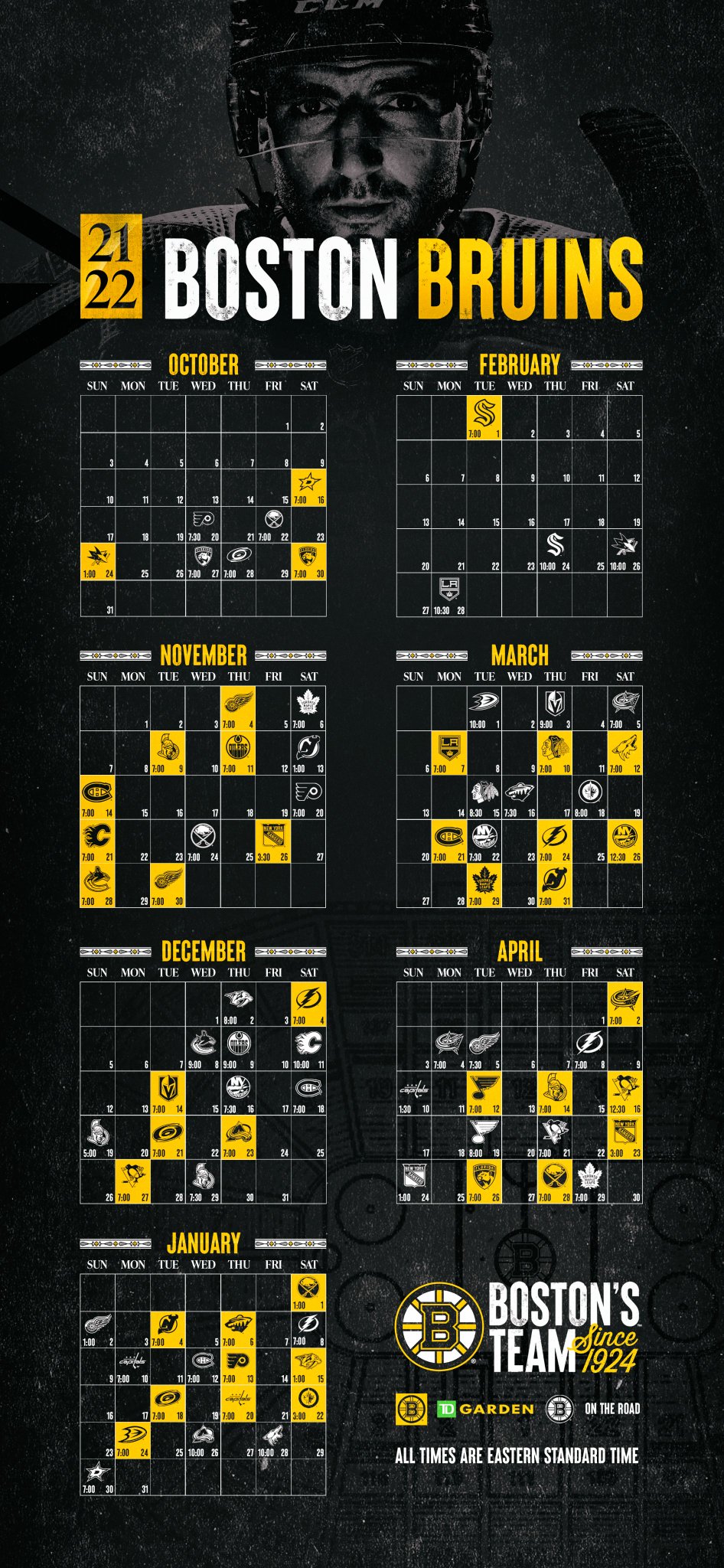 Boston Bruins on Twitter: "We've got game times! ⏰ Full 2021-22 # ...