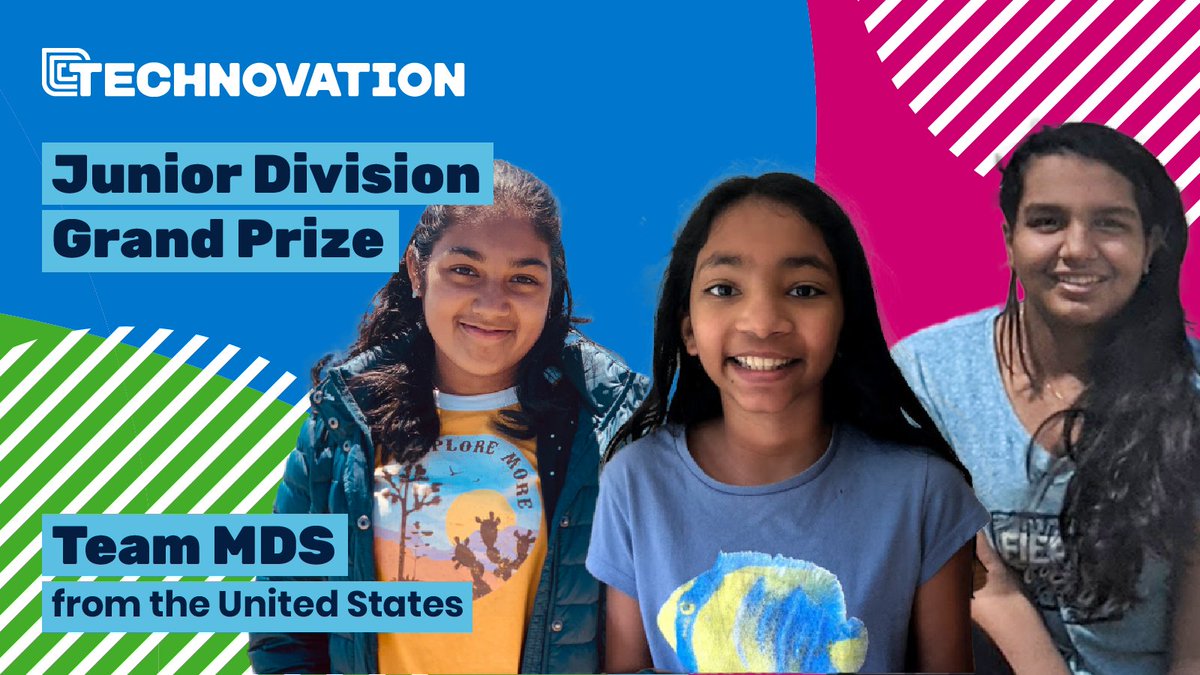 The Grand Prize in the Technovation Girls Junior Division goes to... Team MDS! Their app monitors CO2 levels and ventilation quality inside buildings. They hope their app will enable schools and businesses to reopen safely during the #COVID19 pandemic! Congratulations! 🎉
