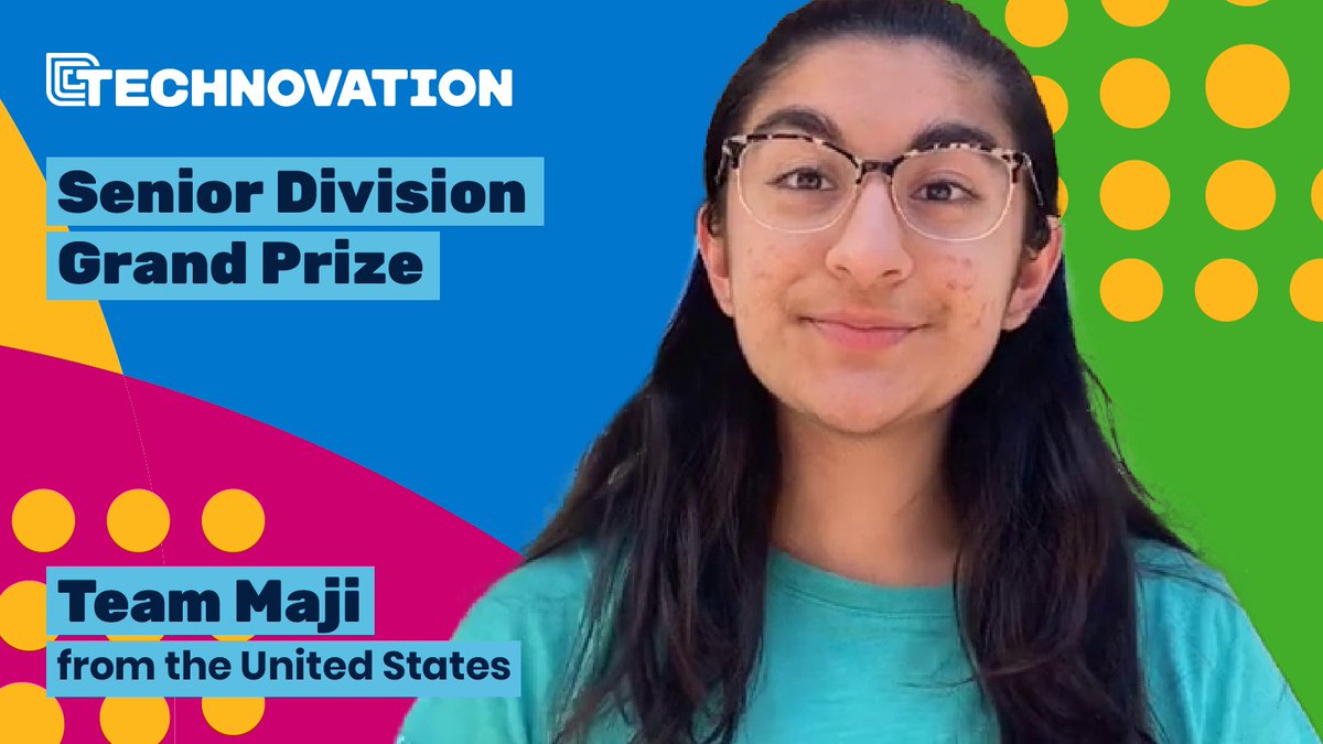 The Grand Prize in the Technovation Girls Senior Division goes to… Team Maji! Hiya believes everyone should have access to clean water. Her life-saving app provides real-time estimates of a household’s water quality.🚰  Congratulations! 🎉