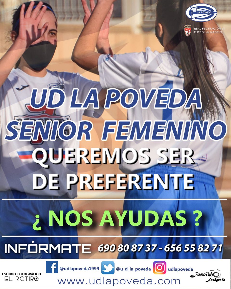 u_d_la_poveda's tweet photo. ¿Te gusta el futbol?
Estamos buscando jugadoras para nuestro equipo senior, tenemos un proyecto muy interesante para luchar por ascender a preferente.
Si estas interesada no dudes en llamarnos y te informaremos de todo lo que necesites.
📸 @joseizho @estudio_fotografico_el_retiro https://t.co/le5kwrmf4M