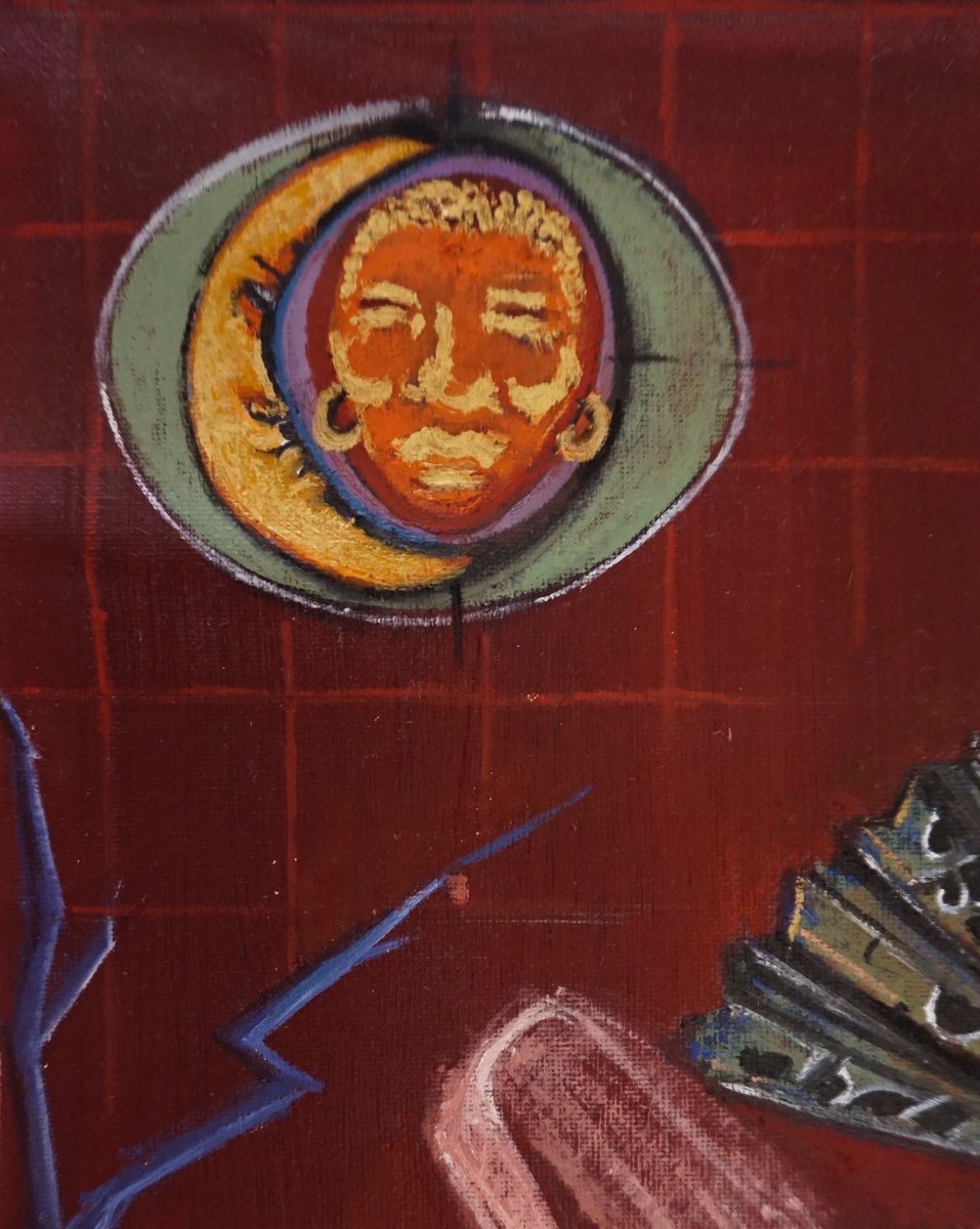 ‘Beneath The Crescent Moon and The Faces of Anemone’ 🥀 - Oil, Acrylic and Gold Leaf on un-stretched canvas • For sale on my website Pearldeluna.com (link also in my bio) along with some thoughts behind the painting 🥰