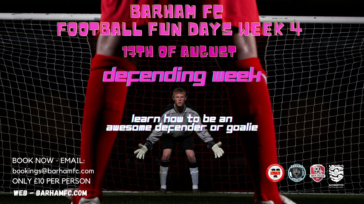 barhamfc's tweet photo. Our next Football Fun Day will focus on defence &amp; defending. There will be goalie skills &amp; drills and games that will help the children appreciate this important aspect of the beautiful game! Visit our website for details about how to book your place #football #soccercamp https://t.co/NhiLzaXI0C