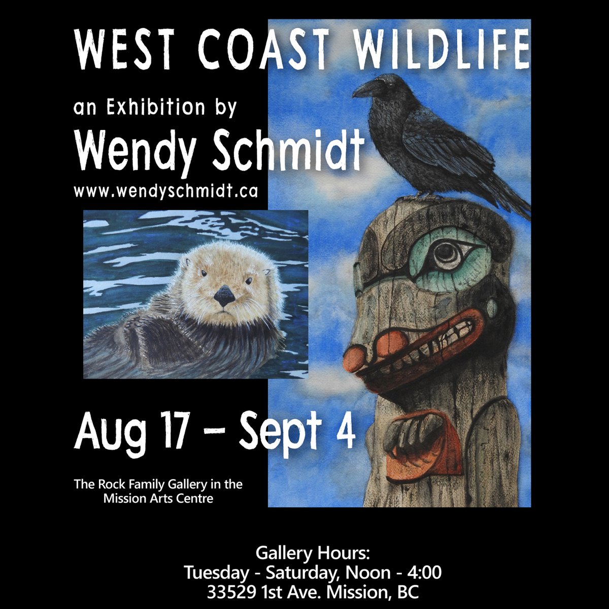 New exhibition at the MAC starts Tuesday, Aug. 17
"West Coast Wildlife" by Wendy Schmidt is an exhibition of original oil paintings of West Coast wildlife.
#MissionBC #WendySchmidt #WestCoastWildlife #oilpaintings