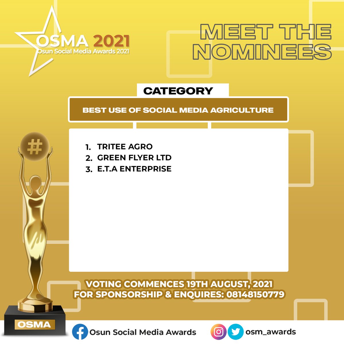 OSM_awards's tweet photo. @ladenigeria @SLickdesserts @lolamimee @Tplusevent @Alake_Olofada @janislaundry @MeeyahKing @rave917fm @Naijareporter1 @3n6Initiative @UrbanAlert @BrainBuilders01 @tjanonline @ValueFemaleNet @Daphlon @ETA_enterprise https://t.co/rTP46mfqEw