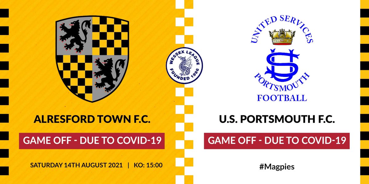 alresford_town's tweet photo. This evening we have been informed by @usportsmouthfc that they are unable to fulfil tomorrows scheduled @nls_wessex fixture due to the vast majority having to self-isolate due to #Covid_19 

We wish @usportsmouthfc a speedy recovery. 🙏💪 #nonleaguefootball #Magpies #ATFC https://t.co/2obgrdWX44