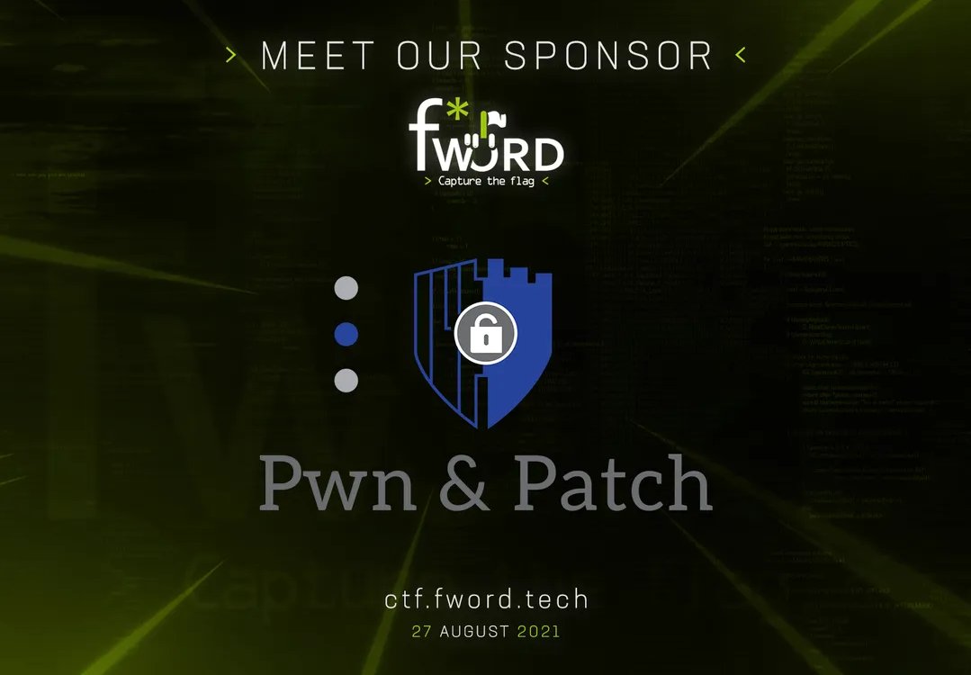 FwordTeam's tweet photo. We are glad to announce that the rising International company Pwn &amp; Patch based in Tunisia, France, and soon in Morocco will be our sponsor for FwordCTF 2nd Edition! 🎉 
You can check their website for more details: https://t.co/nKue9QtcCj
#Fword #FwordCTF #PwnAndPatch https://t.co/PVy2Wgog1u
