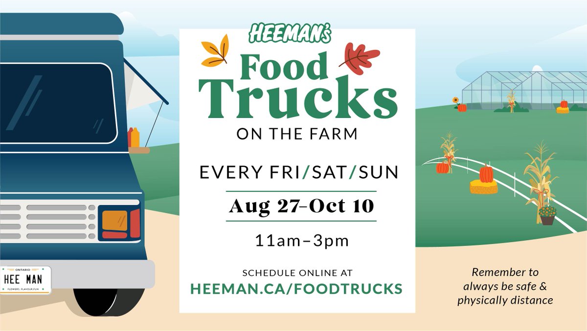 The Food Trucks are back! Find a rotation of 16 awesome trucks serving up great food every Friday-Saturday-Sunday, all fall!

Details &amp; daily lineups ➡️ heeman.ca/food-trucks-on…

Prep your tastebuds, the trucks start arriving in 2 weeks... #foodtrucks #LDNOnt
