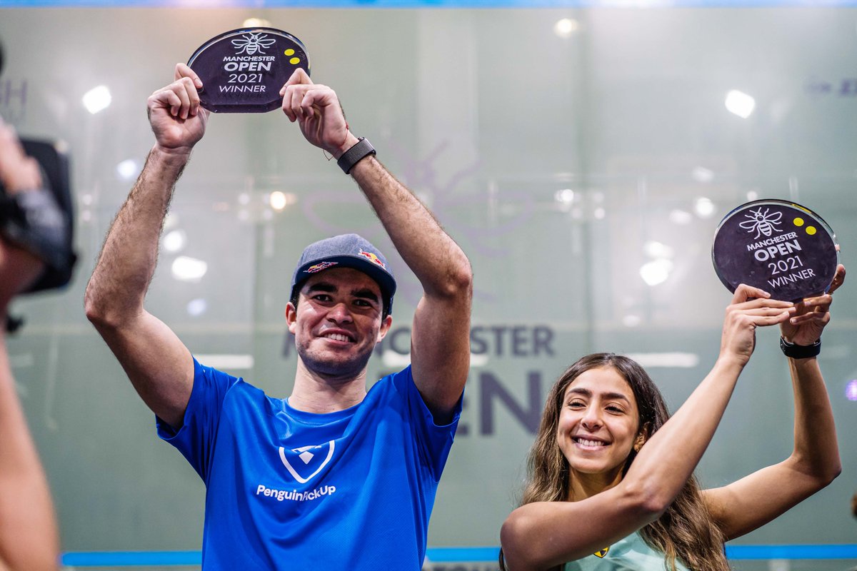 PSASquashTour's tweet photo. Introducing your 2021 Manchester Open champions 🏆

@diegoelias96 &amp; @HaniaaElHammamy 👏

#MCROpen https://t.co/Itsgbwnp9a