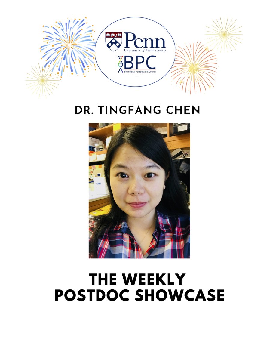 PennPPA's tweet photo. We, at the BPC, are excited to feature Dr. Tingfang Chen on our first ever “Weekly Postdoc Showcase”!
@TingfangChen718 is a postdoc at @PennGenetics  in the lab of @doug_epstein. She is a recent awardee of the prestigious 2021 Kaushal Family Awards.
#FridayFeature #postdocs https://t.co/nJJAarUaTG