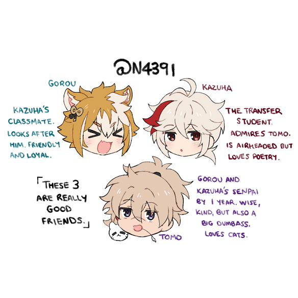 Genshin School AU 
Kazuha, Gorou & Tomo (Kazuha's friend) trio!
#GenshinImpact #原神 