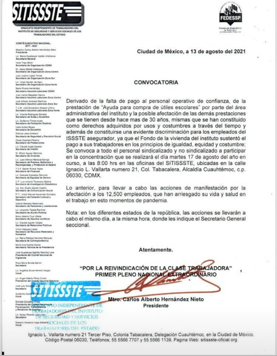 En el marco del primer Pleno Nacional Extraordinario, el SITISSSTE convoca a paro nacional de actividades, en defensa de nuestras prestaciones.
#soyorgullosamentesitissste
#endefensadenuestrasprestaciones