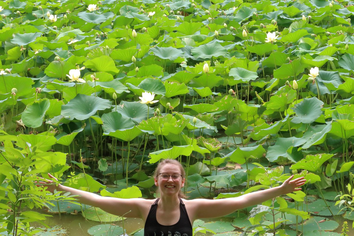 JenBennX's tweet photo. The munchkin took me to get my zen on at lotus field at a lake in the country. It was so peaceful and expansive. Spiritual moment. #ZenJen #PeaceInNature https://t.co/27WhAwJ0C8